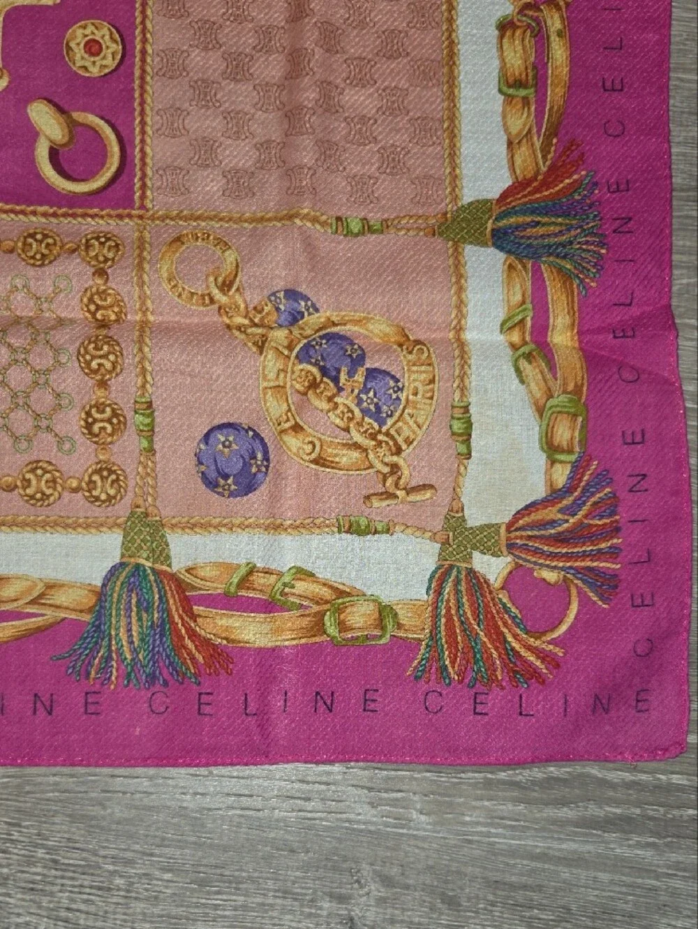 Celine Cotton Handkerchief in Fuchsia, Peach & Gold Equestrian Motif